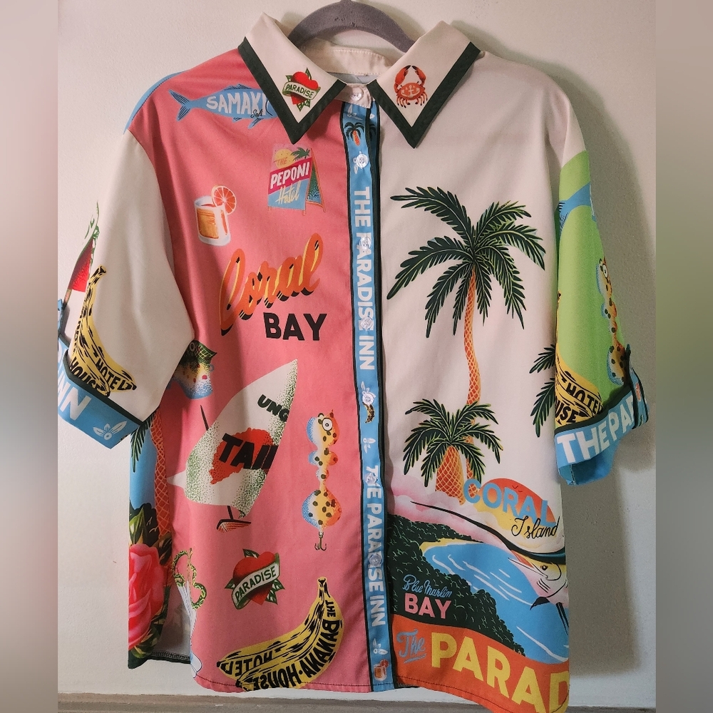 The Paradise Inn Printed Coral Bay Oversized Button Up Shirt And Pants - Picture 8 of 8